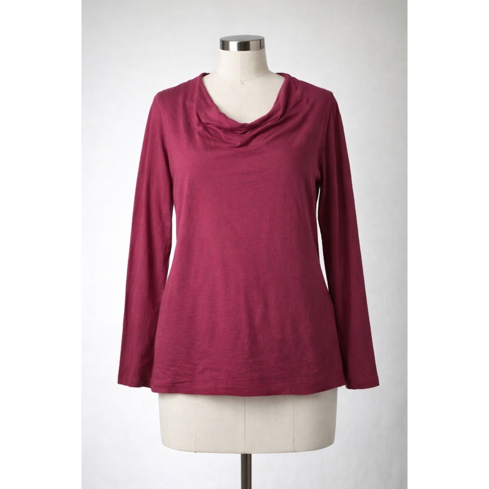 Denim & Co So Soft Jersey Long‎ Sleeve Drape Neck Top Cranberry Red [S]